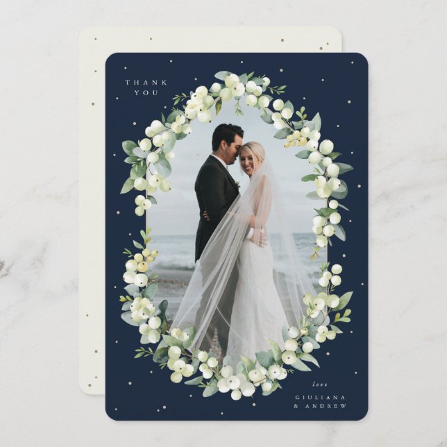 Tarjeta De Agradecimiento Boda Naval/Cream Snowberry+Eucalyptus (Anverso / Reverso)