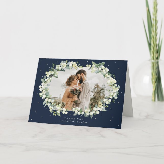 Tarjeta De Agradecimiento Boda Naval Snowberry+Eucalyptus (Anverso)