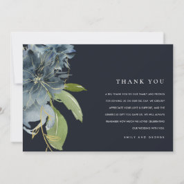 Tarjeta De Agradecimiento Boda NAVY AZUL GOLD GREEN FLORAL WATERCOLOR