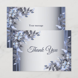 Tarjeta De Agradecimiento Boda Navy Blue Floral Silver Elegante