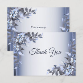 Tarjeta De Agradecimiento Boda Navy Blue Floral Silver Elegante