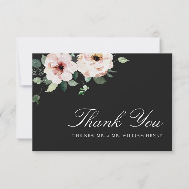 Tarjeta De Agradecimiento Boda Negra Elegante (Anverso)