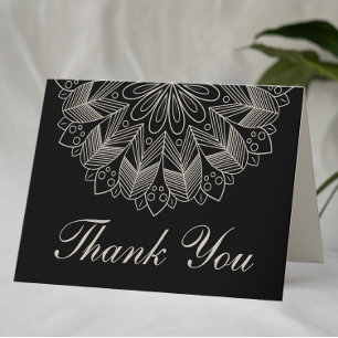 Tarjeta De Agradecimiento Boda Negra Elegante Mandala Hindú Boho Chic