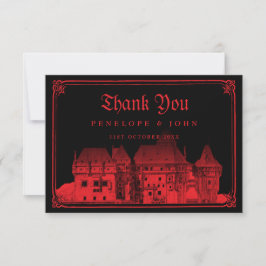 Tarjeta De Agradecimiento Boda Negra Roja Castillo Vampiro Gótico