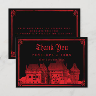 Tarjeta De Agradecimiento Boda Negra Roja Castillo Vampiro Gótico