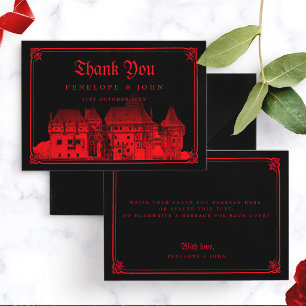 Tarjeta De Agradecimiento Boda Negra Roja Castillo Vampiro Gótico
