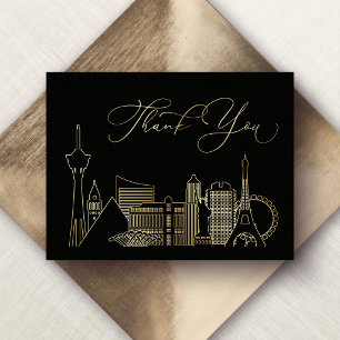 Tarjeta De Agradecimiento Boda negra y dorada de Las Vegas