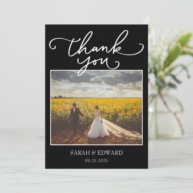 Tarjeta De Agradecimiento Boda negro (Anverso de pie)