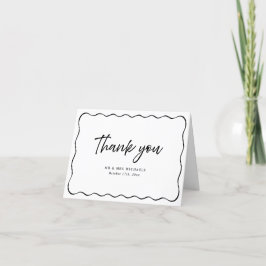 Tarjeta De Agradecimiento Boda Negro Blanco Marco Ondulado Letra a Mano