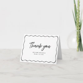 Tarjeta De Agradecimiento Boda Negro Blanco Marco Ondulado Letra a Mano