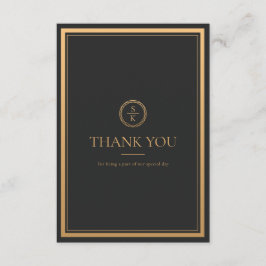 Tarjeta De Agradecimiento Boda negro clásico de elegancia simple oro