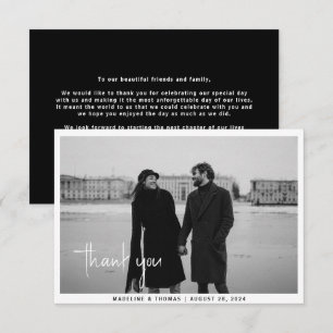 Tarjeta De Agradecimiento Boda negro de fotografía caligráfica moderna