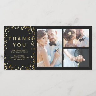 Tarjeta De Agradecimiento Boda negro elegante de oro Confetti gracias