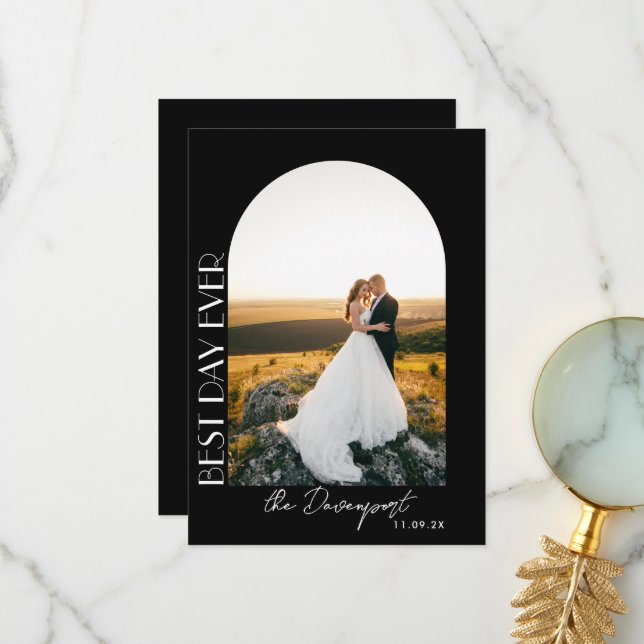 Tarjeta De Agradecimiento Boda Negro Foto Gracias (Anverso/Reverso In Situ)