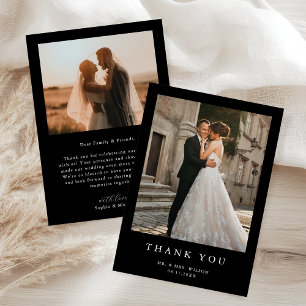 Tarjeta De Agradecimiento Boda negro fotográfico moderno simple