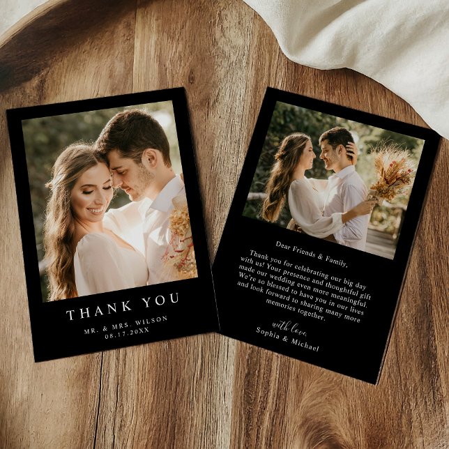Tarjeta De Agradecimiento Boda negro fotográfico moderno simple (Subido por el creador)