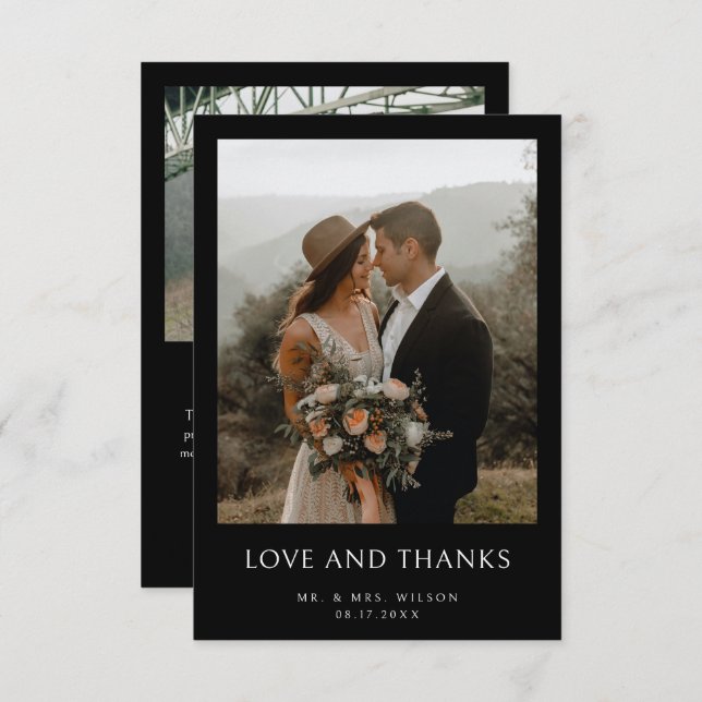 Tarjeta De Agradecimiento Boda negro fotográfico moderno simple (Anverso / Reverso)