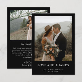 Tarjeta De Agradecimiento Boda negro fotográfico moderno simple