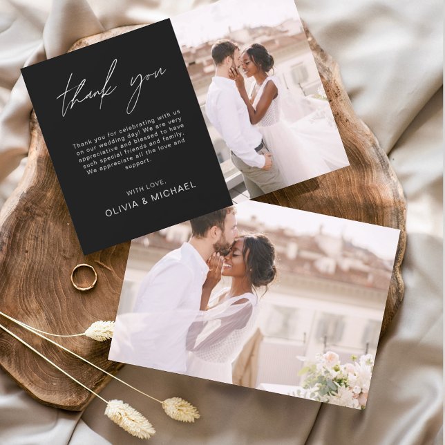 Tarjeta De Agradecimiento Boda Negro Gracias Foto Simple Elegante (Subido por el creador)