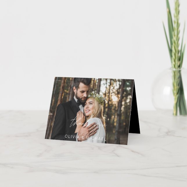 Tarjeta De Agradecimiento Boda negro Gracias por la foto manuscrita (Anverso)