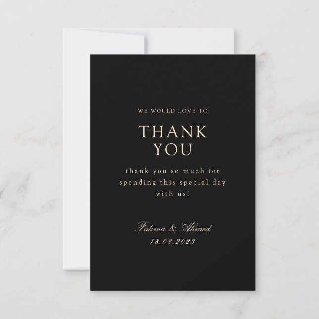 Tarjeta De Agradecimiento Boda negro musulmán mínimo (Anverso)