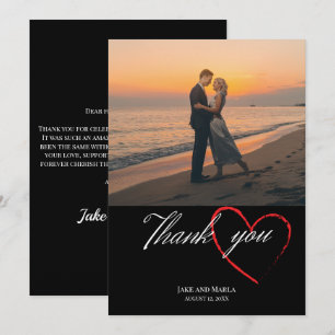 Tarjeta De Agradecimiento Boda negro simple 1 guión elegante fotográfico
