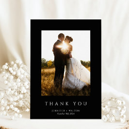 Tarjeta De Agradecimiento Boda negro simple y elegante