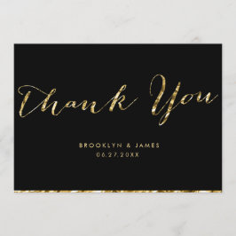 Tarjeta De Agradecimiento Boda Negro Y Relieve metalizado dorado Gracias Car