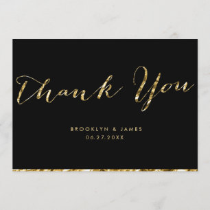 Tarjeta De Agradecimiento Boda Negro Y Relieve metalizado dorado Gracias Car