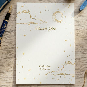 Tarjeta De Agradecimiento Boda Nubes Luna Dorada Celestial Mística