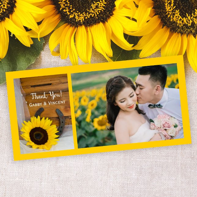 Tarjeta De Agradecimiento Boda occidental de girasol y herradura gracias (Subido por el creador)