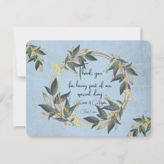 Tarjeta De Agradecimiento Boda Olive Wreath Personalizado (Anverso)