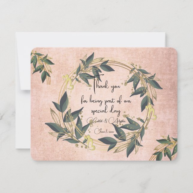 Tarjeta De Agradecimiento Boda Olive Wreath Personalizado (Anverso)