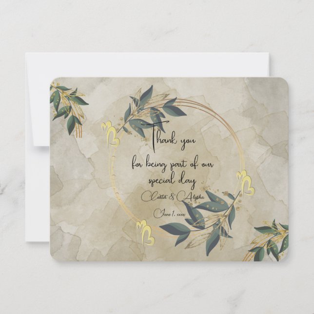 Tarjeta De Agradecimiento Boda Olive Wreath Personalizado (Anverso)