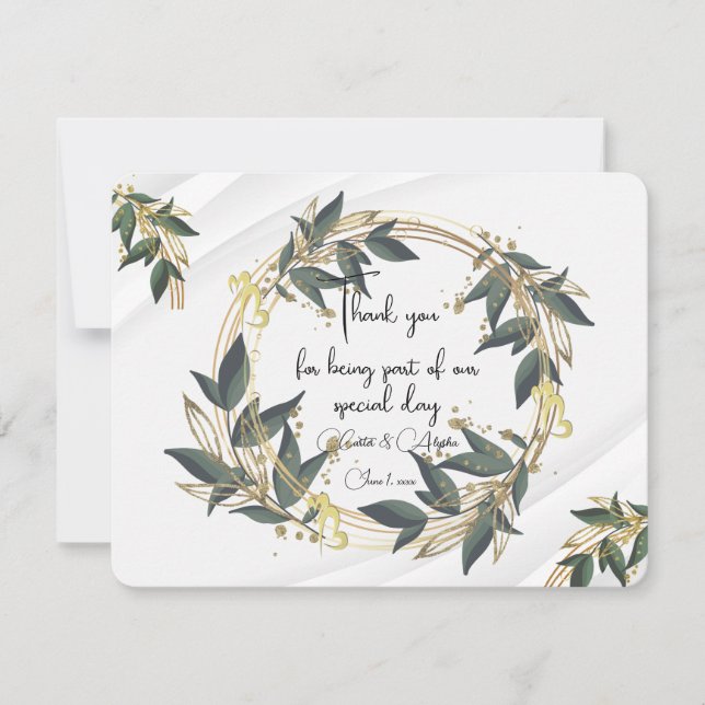 Tarjeta De Agradecimiento Boda Olive Wreath Personalizado (Anverso)