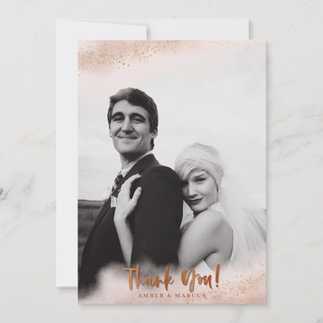 Tarjeta De Agradecimiento Boda Ombre Rosado Rubor (Anverso)