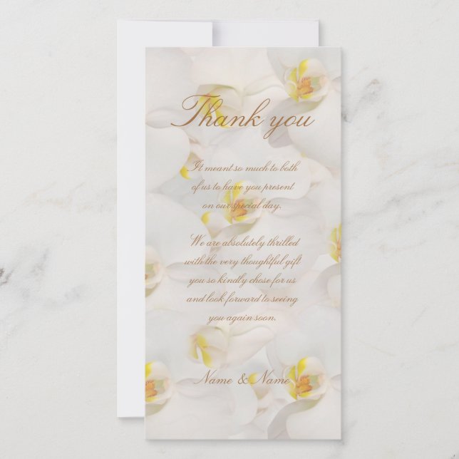 Tarjeta De Agradecimiento Boda Orquídea gracias blanco elegante (Anverso)
