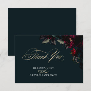 Tarjeta De Agradecimiento Boda oscura gótica turquesa roja floral temperamen