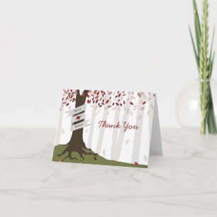 Tarjeta De Agradecimiento Boda Otoñal en Bosque de Madera Roja Agradecimient