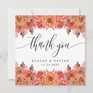 Tarjeta De Agradecimiento Boda Otoñal Floral Elegante de Otoño