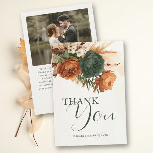 Tarjeta De Agradecimiento Boda Otoño Boho Pampas Verde Naranja Quemada