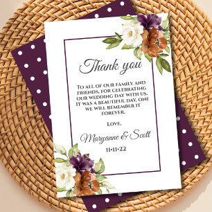 Tarjeta De Agradecimiento Boda Otoño Floral Morado Chic