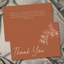 Tarjeta De Agradecimiento Boda Otoño Hoja Bellota Minimalista Terracota Oxid