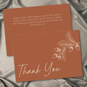 Tarjeta De Agradecimiento Boda Otoño Hoja Bellota Minimalista Terracota Oxid
