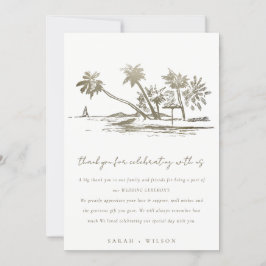 Tarjeta De Agradecimiento Boda Palm Tree Sketch Pale Gold