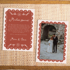 Tarjeta De Agradecimiento Boda Papel Picado Terracotta Mexicana Talavera