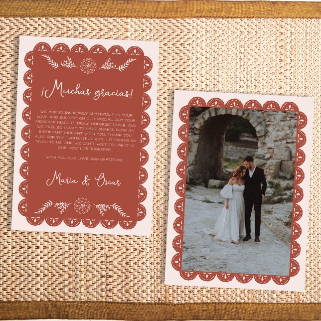 Tarjeta De Agradecimiento Boda Papel Picado Terracotta Mexicana Talavera (Papel Picado Terracotta Mexican Talavera Wedding Thank You Card)