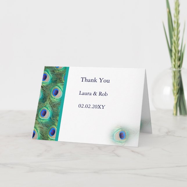 Tarjeta De Agradecimiento boda pavo real gracias (Anverso)