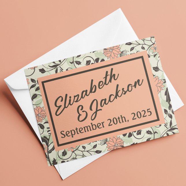 Tarjeta De Agradecimiento Boda Peach, Green y Brown Chintz (Subido por el creador)