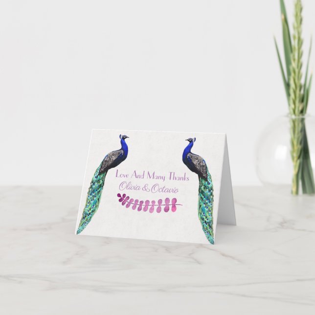 Tarjeta De Agradecimiento Boda Peacock (Anverso)